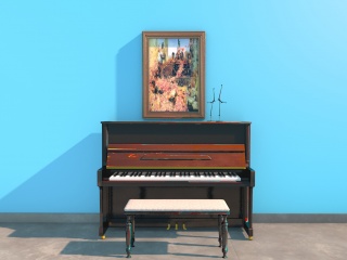 钢琴带装饰画C4D模型