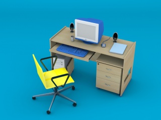 办公电脑桌C4D模型