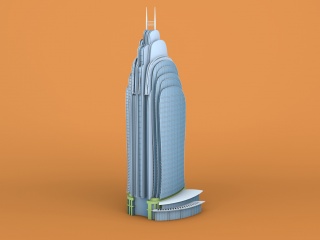 蓝色高层建筑C4D模型