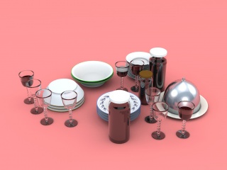 玻璃餐具组合C4D模型