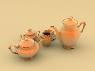 金属茶壶组合C4D模型