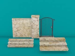 中式石头围墙C4D模型