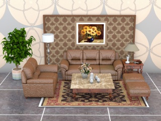 米色沙发组合C4D模型