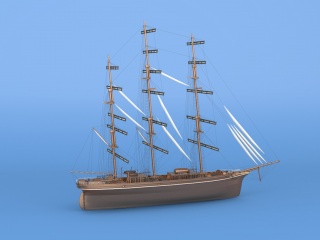 三帆木制船C4D模型
