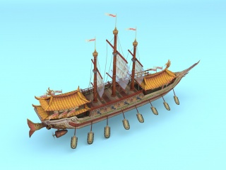 古代大型手划船C4D模型