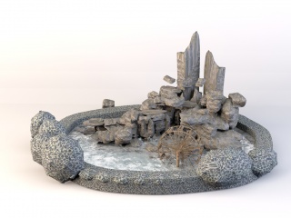 园林假山喷泉C4D模型
