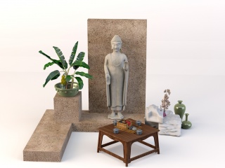 石雕菩萨造型景观C4D模型