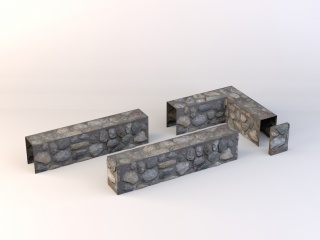 灰色石头围墙C4D模型