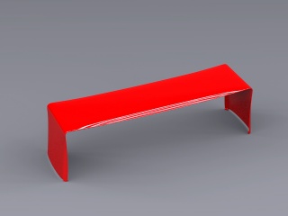 红色简约长椅户外长凳C4D模型