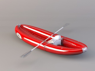 红色小型皮划艇C4D模型