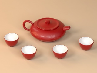 红釉陶瓷茶具C4D模型