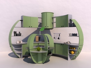 温馨厨房橱柜C4D模型