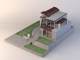 现代庭院C4D模型