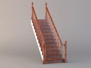 直跑木制楼梯C4D模型