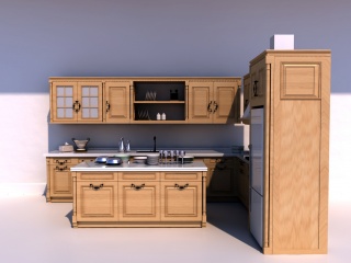 实木厨房橱柜C4D模型