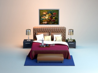 现代软包床头卧室双人床C4D模型
