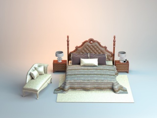 欧式软包床头大床C4D模型