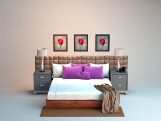 现代卧室双人床C4D模型