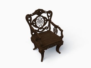 实木雕花椅C4D模型