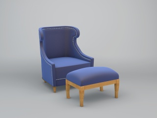 欧式褐色沙发椅和沙发凳C4D模型