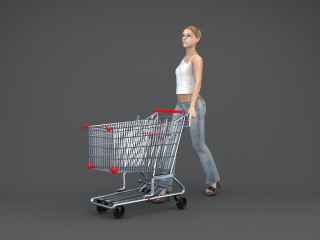 推购物车女人C4D模型