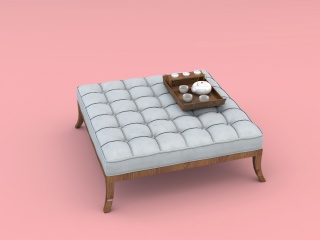 方形沙发凳及茶具C4D模型