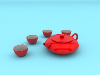 红瓷茶具C4D模型