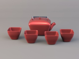 中式茶具C4D模型