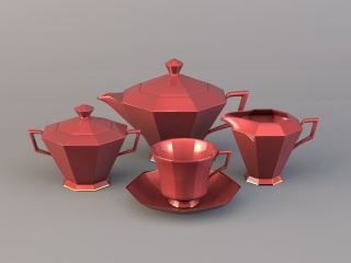 时尚六角形茶具C4D模型