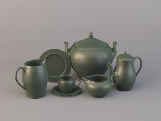 中式砂壶茶具C4D模型