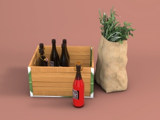 红酒木盒子C4D模型