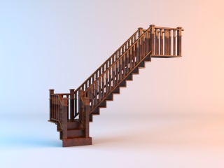 中式实木楼梯C4D模型