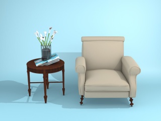 棕色沙发椅和边几C4D模型