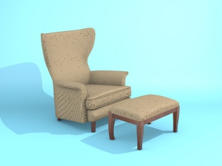 欧式布艺高背椅和布艺凳C4D模型