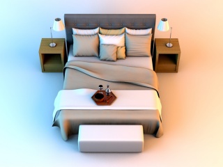 简单现代软包床头双人床C4D模型