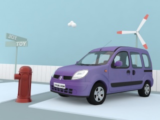 紫色汽车工程场景C4D模型