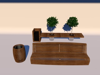 实木排椅C4D模型