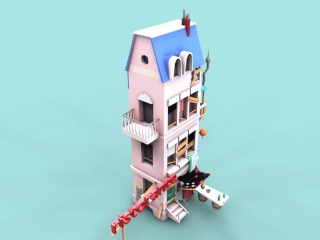 积木房子C4D模型