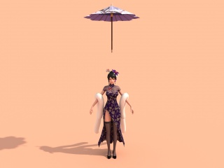 日系打伞女生C4D模型