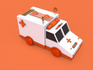 卡通救护车模型C4D模型