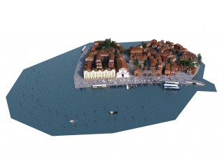 欧洲沿海城市建筑群C4D模型