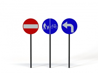 道路设施交通指示牌左转弯行人自行车道标志C4D模型