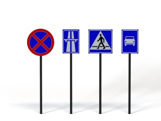 道路设施交通指示牌注意行人标志C4D模型
