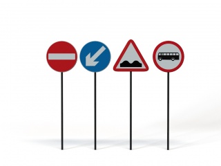 道路设施交通指示牌禁止警告标志C4D模型