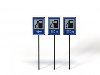 现代道路设施交通指示牌加油站标志C4D模型