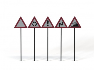 现代道路设施交通指示牌道路警示标志C4D模型