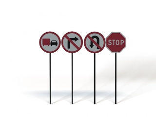 道路设施交通指示牌禁止右转禁止掉头标志C4D模型