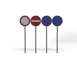 现代道路设施交通指示牌禁止驶入禁止长期停车C4D模型