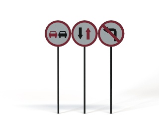 现代道路设施交通指示牌让行禁止左转标志C4D模型