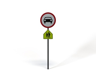 现代道路设施交通指示牌注意行人标志C4D模型